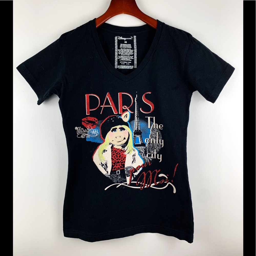 🔥Disney Miss Piggy V-Neck T-Shirt Tee SZ XS